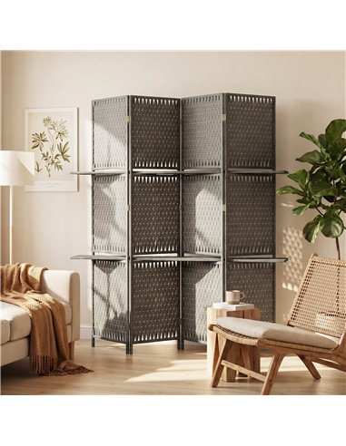 HOMCOM Wave Fibre Freestanding Folding Privacy Screen Panels, Room Divider, Grey
