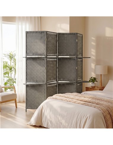 HOMCOM Wave Fibre Freestanding Folding Privacy Screen Panels, Room Divider, Grey