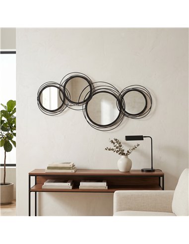 HOMCOM Metal Wall Art 56cm Modern Decorative Mirror Decor for Living Room Bedroom Dining Room, Black