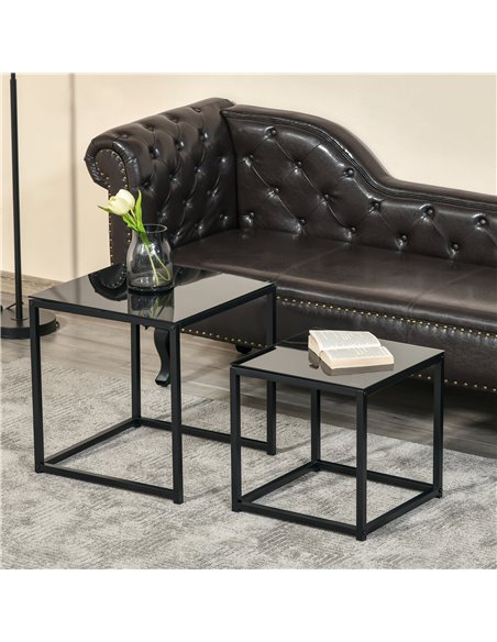 HOMCOM Nest of 2 Side Tables with Tempered Glass Desktop, Black - pic 20486 | FastDaddyshop