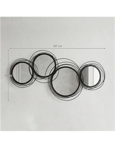HOMCOM Metal Wall Art 56cm Modern Decorative Mirror Decor for Living Room Bedroom Dining Room, Black