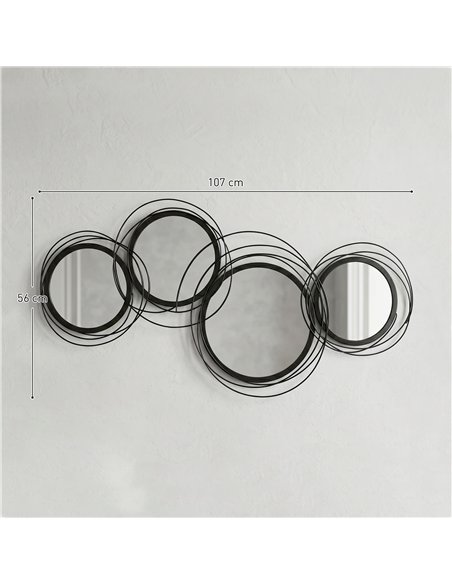 HOMCOM Metal Wall Art 56cm Modern Decorative Mirror Decor for Living Room Bedroom Dining Room, Black - pic 204860 | FastDaddyshop