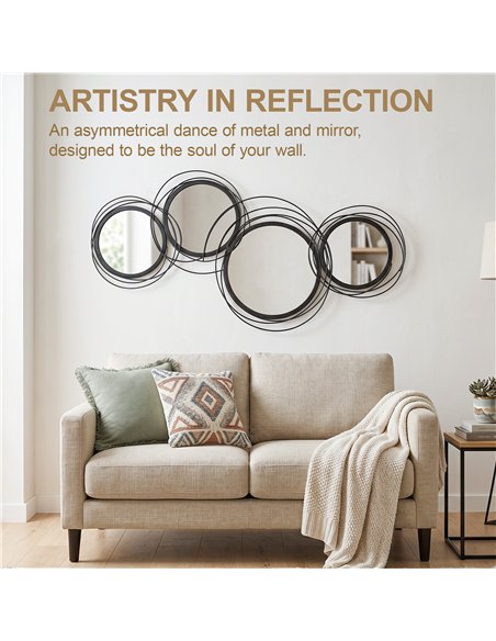 HOMCOM Metal Wall Art 56cm Modern Decorative Mirror Decor for Living Room Bedroom Dining Room, Black - pic 204861 | FastDaddyshop