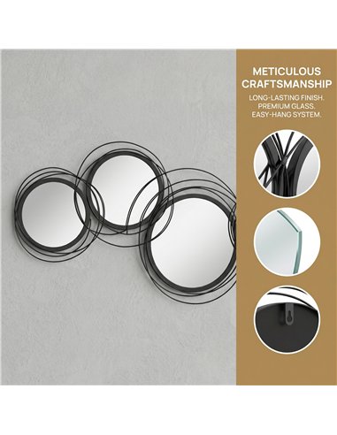 HOMCOM Metal Wall Art 56cm Modern Decorative Mirror Decor for Living Room Bedroom Dining Room, Black