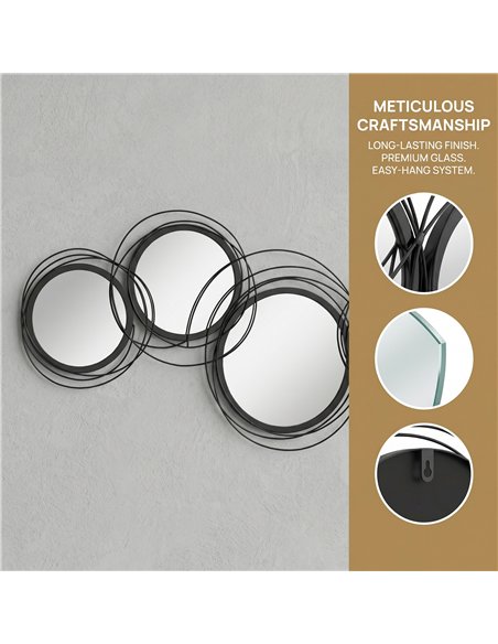 HOMCOM Metal Wall Art 56cm Modern Decorative Mirror Decor for Living Room Bedroom Dining Room, Black - pic 204862 | FastDaddyshop