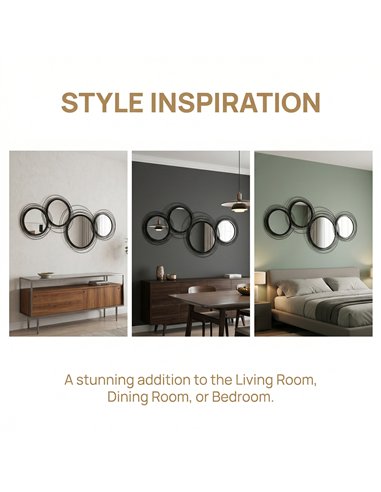HOMCOM Metal Wall Art 56cm Modern Decorative Mirror Decor for Living Room Bedroom Dining Room, Black