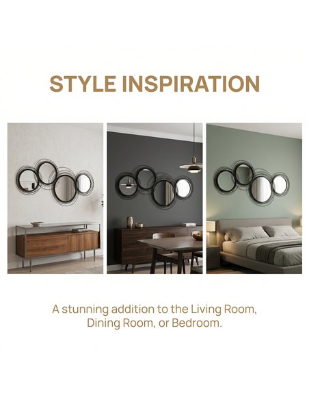 HOMCOM Metal Wall Art 56cm Modern Decorative Mirror Decor for Living Room Bedroom Dining Room, Black - pic 204863 | FastDaddyshop