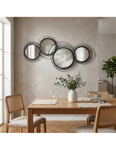 HOMCOM Metal Wall Art 56cm Modern Decorative Mirror Decor for Living Room Bedroom Dining Room, Black