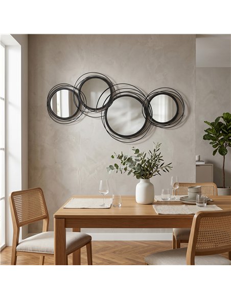 HOMCOM Metal Wall Art 56cm Modern Decorative Mirror Decor for Living Room Bedroom Dining Room, Black - pic 204865 | FastDaddyshop