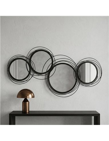 HOMCOM Metal Wall Art 56cm Modern Decorative Mirror Decor for Living Room Bedroom Dining Room, Black