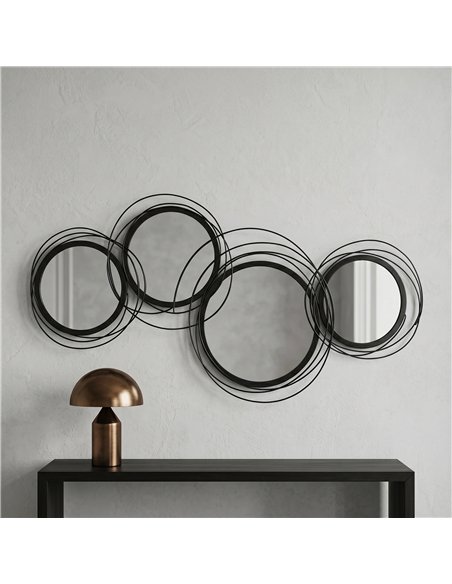 HOMCOM Metal Wall Art 56cm Modern Decorative Mirror Decor for Living Room Bedroom Dining Room, Black - pic 204866 | FastDaddyshop
