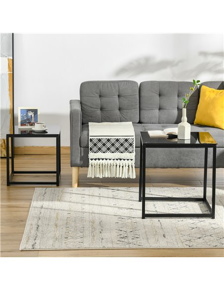 HOMCOM Nest of 2 Side Tables, Set of Modern Bedside Tables with Tempered Glass Desktop for Living Room, Bedroom, Office, Black - pic 20487 | FastDaddyshop