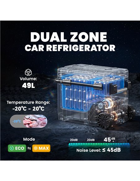 Outsunny 49L Compressor Car Fridge Freezer, Dual Zone Camping Refrigerator with App Control, Telescopic Handle, -20℃-20℃ - pic 204870 | FastDaddyshop