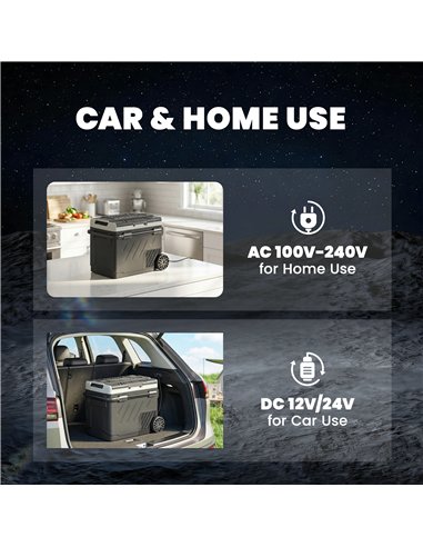 Outsunny 49L Compressor Car Fridge Freezer, Dual Zone Camping Refrigerator with App Control, Telescopic Handle, -20℃-20℃