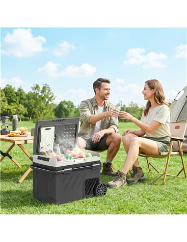 Outsunny 40L Compressor Car Fridge Freezer, Dual Zone Camping Refrigerator with App Control, Telescopic Handle, -20℃-20℃