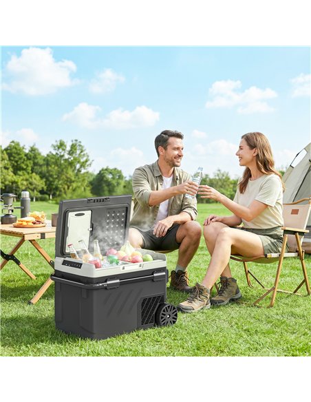 Outsunny 40L Compressor Car Fridge Freezer, Dual Zone Camping Refrigerator with App Control, Telescopic Handle, -20℃-20℃ - pic 204877 | FastDaddyshop