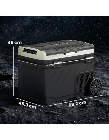 Outsunny 40L Compressor Car Fridge Freezer, Dual Zone Camping Refrigerator with App Control, Telescopic Handle, -20℃-20℃