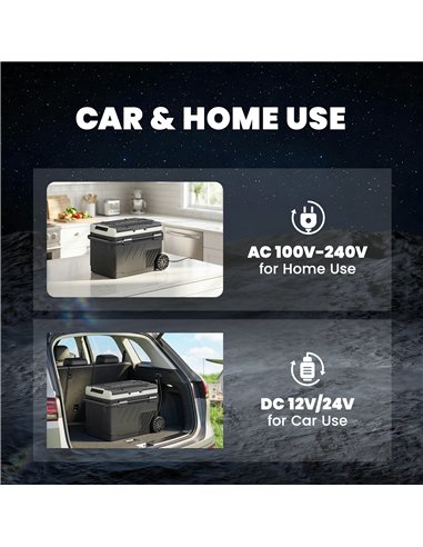 Outsunny 40L Compressor Car Fridge Freezer, Dual Zone Camping Refrigerator with App Control, Telescopic Handle, -20℃-20℃