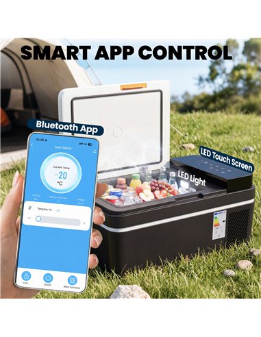 Outsunny 20L Compressor Car Fridge Freezer, Camping Refrigerator with App Control, 12/24V DC and 100-240V AC,