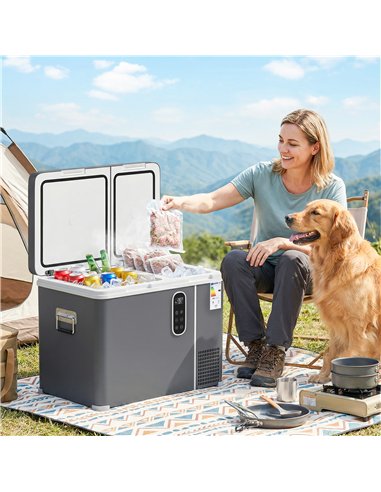 Outsunny 45L Compressor Car Fridge Freezer, Dual Zone Camping Refrigerator with App Control, Grey
