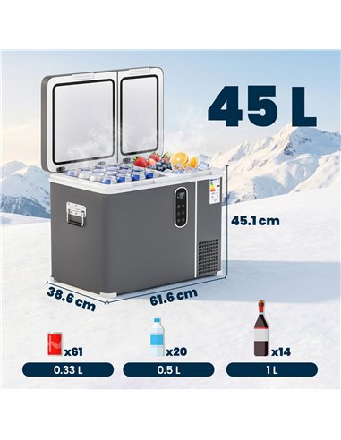Outsunny 45L Compressor Car Fridge Freezer, Dual Zone Camping Refrigerator with App Control, Grey