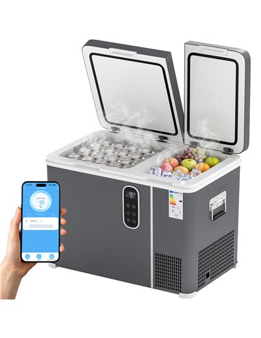 Outsunny 45L Compressor Car Fridge Freezer, Dual Zone Camping Refrigerator with App Control, Grey