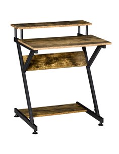 HOMCOM Compact Computer Table, R Shape Desk with Monitor Shelf and Storage, Brown