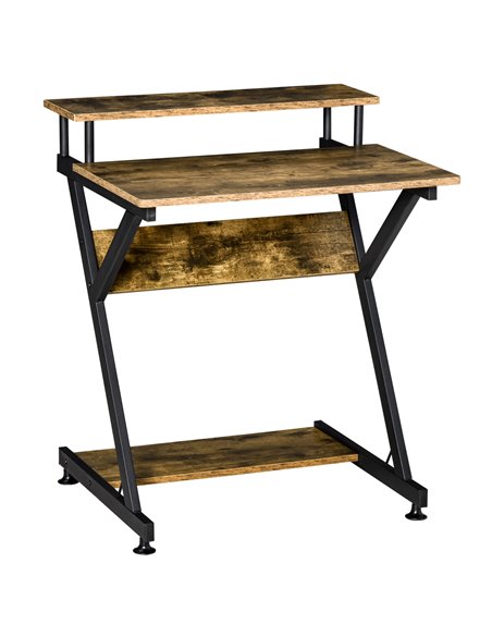 HOMCOM Compact Computer Table, R Shape Desk with Monitor Shelf and Storage, Brown - pic 20492 | FastDaddyshop