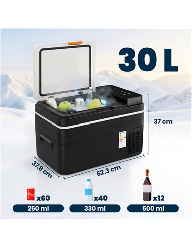 Outsunny 30L Compressor Car Fridge Freezer, Camping Refrigerator with App Control, 12/24V DC and 100-240V AC, Black
