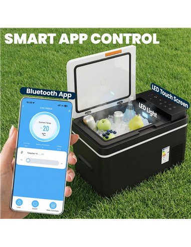 Outsunny 30L Compressor Car Fridge Freezer, Camping Refrigerator with App Control, 12/24V DC and 100-240V AC, Black
