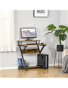 HOMCOM Compact Computer Table, R Shape Desk with Monitor Shelf and Storage, Brown 2