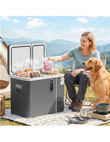 Outsunny 55L Compressor Car Fridge Freezer, Dual Zone Camping Refrigerator with App Control, Grey