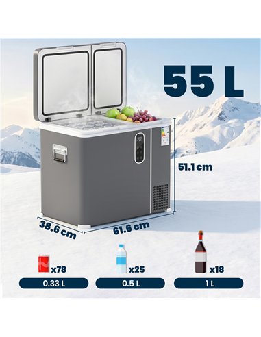 Outsunny 55L Compressor Car Fridge Freezer, Dual Zone Camping Refrigerator with App Control, Grey
