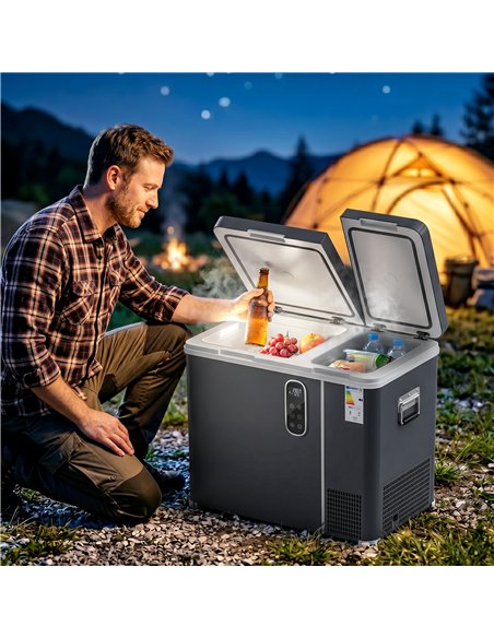 Outsunny 55L Compressor Car Fridge Freezer, Dual Zone Camping Refrigerator with App Control, Grey - pic 204937 | FastDaddyshop