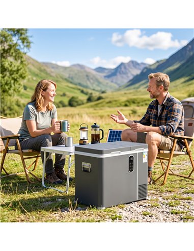 Outsunny 55L Compressor Car Fridge Freezer, Dual Zone Camping Refrigerator with App Control, Grey