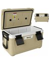 Outsunny 42.6L Insulated Cool Box, Lightweight Portable Ice Cooler with Handle, Lid and Drain Valve, Khaki
