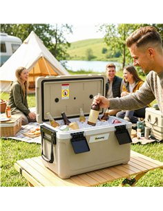 Outsunny 42.6L Insulated Cool Box, Lightweight Portable Ice Cooler with Handle, Lid and Drain Valve, Khaki 2
