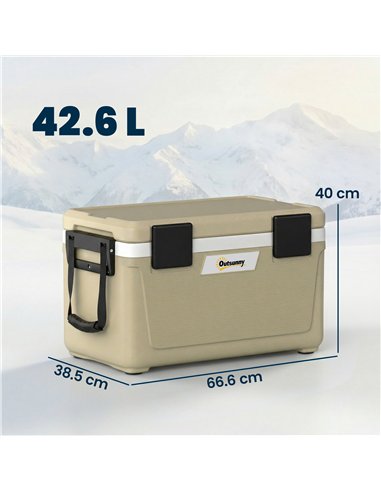 Outsunny 42.6L Insulated Cool Box, Lightweight Portable Ice Cooler with Handle, Lid and Drain Valve, Khaki
