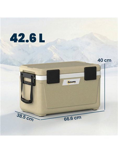 Outsunny 42.6L Insulated Cool Box, Lightweight Portable Ice Cooler with Handle, Lid and Drain Valve, Khaki - pic 204941 | FastDaddyshop