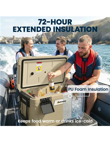 Outsunny 42.6L Insulated Cool Box, Lightweight Portable Ice Cooler with Handle, Lid and Drain Valve, Khaki - pic 204942 | FastDaddyshop