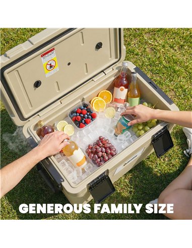 Outsunny 42.6L Insulated Cool Box, Lightweight Portable Ice Cooler with Handle, Lid and Drain Valve, Khaki