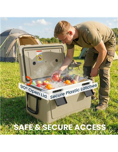 Outsunny 42.6L Insulated Cool Box, Lightweight Portable Ice Cooler with Handle, Lid and Drain Valve, Khaki