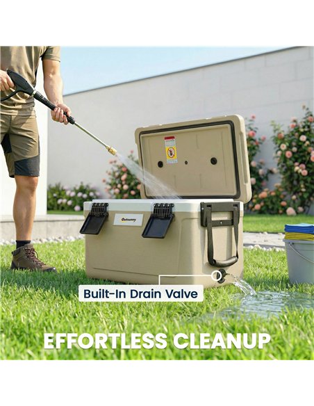 Outsunny 42.6L Insulated Cool Box, Lightweight Portable Ice Cooler with Handle, Lid and Drain Valve, Khaki - pic 204945 | FastDaddyshop