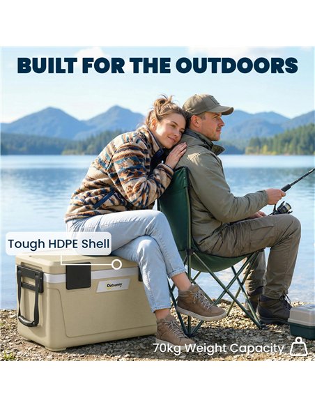Outsunny 42.6L Insulated Cool Box, Lightweight Portable Ice Cooler with Handle, Lid and Drain Valve, Khaki - pic 204946 | FastDaddyshop