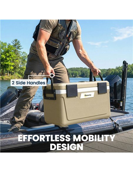 Outsunny 42.6L Insulated Cool Box, Lightweight Portable Ice Cooler with Handle, Lid and Drain Valve, Khaki - pic 204947 | FastDaddyshop