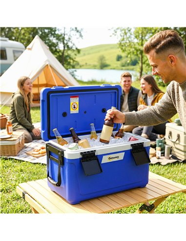 Outsunny 42.6L Insulated Cool Box, Lightweight Portable Ice Cooler with Handle, Lid and Drain Valve, Dark Blue