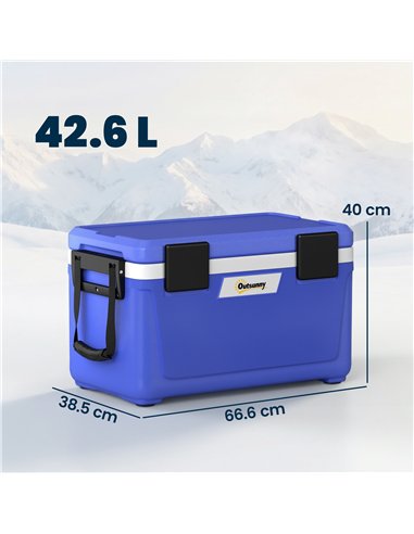 Outsunny 42.6L Insulated Cool Box, Lightweight Portable Ice Cooler with Handle, Lid and Drain Valve, Dark Blue