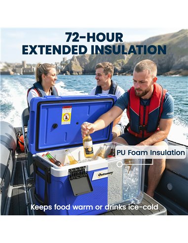 Outsunny 42.6L Insulated Cool Box, Lightweight Portable Ice Cooler with Handle, Lid and Drain Valve, Dark Blue
