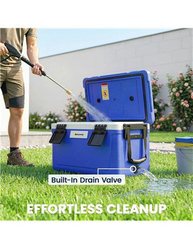 Outsunny 42.6L Insulated Cool Box, Lightweight Portable Ice Cooler with Handle, Lid and Drain Valve, Dark Blue