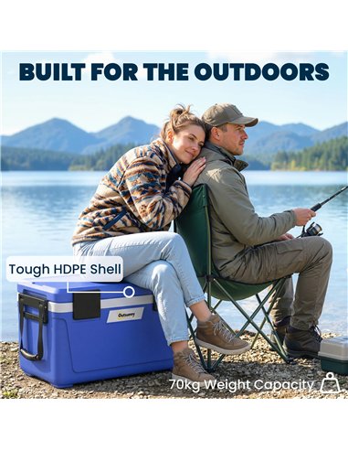 Outsunny 42.6L Insulated Cool Box, Lightweight Portable Ice Cooler with Handle, Lid and Drain Valve, Dark Blue